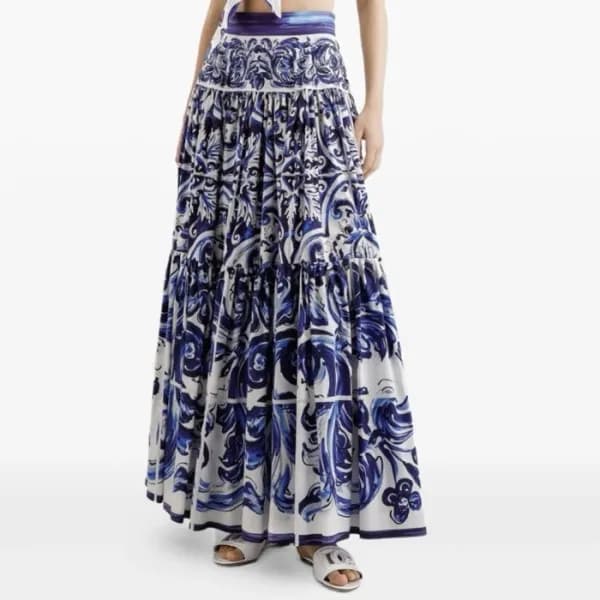 돌체앤가바나 여성 마졸리카 프린트 티어드 스커트 - Dolce&Gabbana Womens … - 1