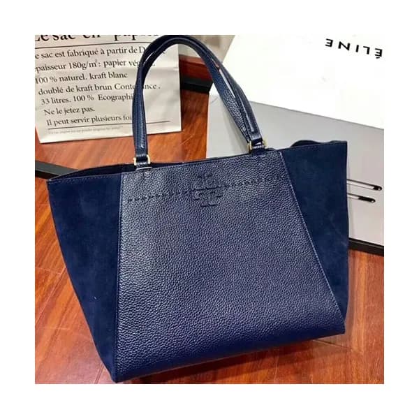 Tory Burch Leather Navy Mcgraw Carryall Tote Shoul… - 1