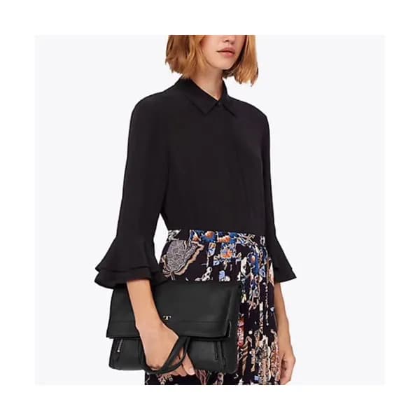 Tory Burch Half-Moon Convertible Leather Black Flo… - 1