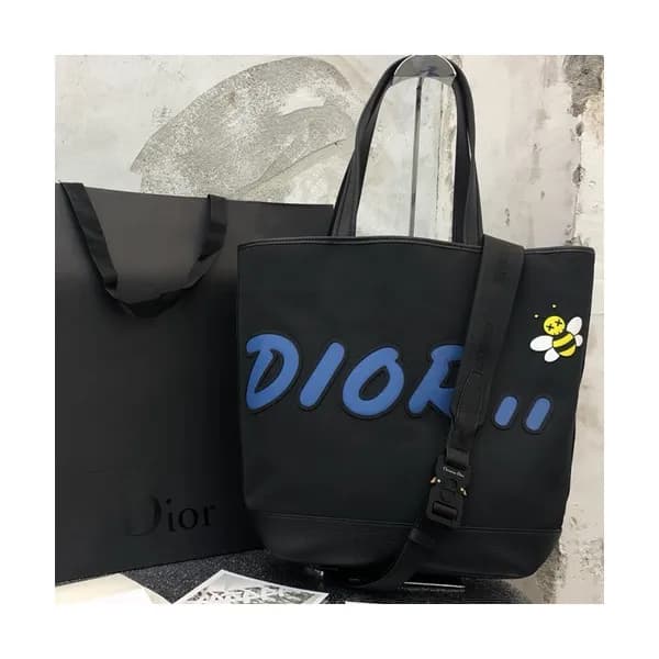 Dior x Kaws 2019 Canvas & Leather Tote Shopper Bag… - 1