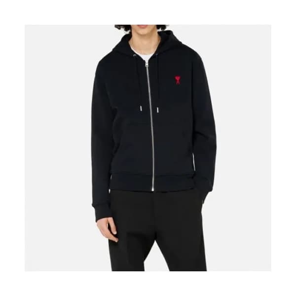 Ami Mens Logo Casual Cotton Hoodie Black - 아미 202… - 1