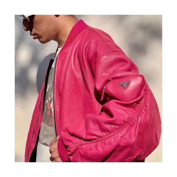 Prada Mens Logo Casual Leather Jacket Pink - 프라다 2… - 1
