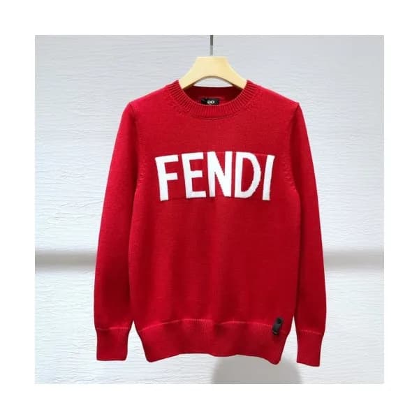 Fendi Unisex Logo Crew-neck Sweaters Red - 펜디 202… - 1