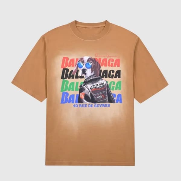 발렌시아가 남성 크루넥 카멜 반팔티 - Mens Camel Tshirts - bal0139… - 1