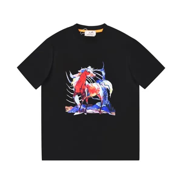 에르메스 남자 블랙 크루넥 반팔티 - Mens Black Tshirts - her0746x - 1