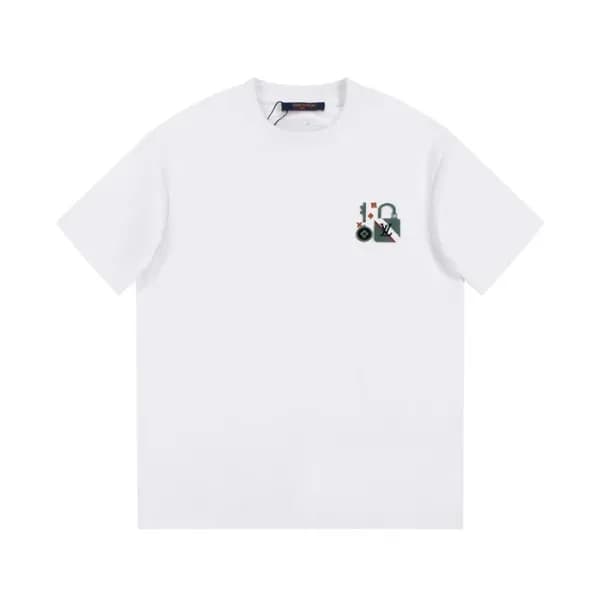 루이비통 남성 화이트 크루넥 반팔티 - Louis vuitton Mens White Sho… - 1