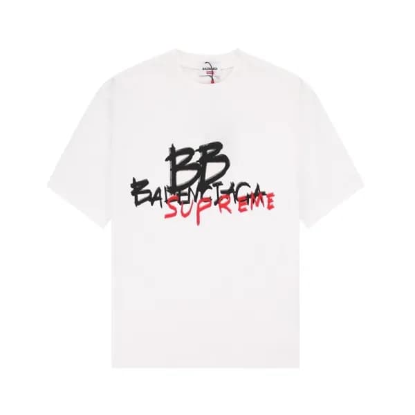 발렌시아가 남성 크루넥 화이트 반팔티 - Balenciaga Mens White Short… - 1