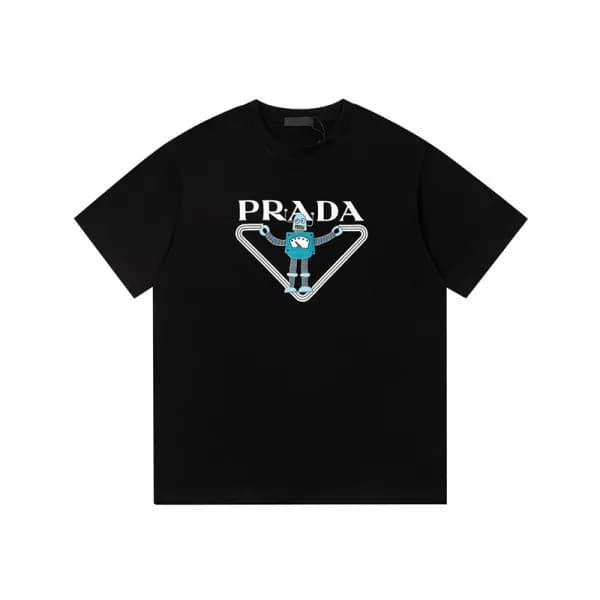 프라다 남성 크루넥 블랙 반팔티 - Prada Mens Black Short sleeved… - 1