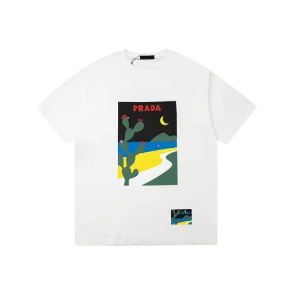 프라다 남성 크루넥 화이트 반팔티 - Prada Mens White Short sleeve… - 1