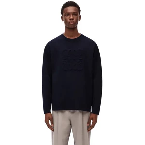 로에베 남성 네이비 크루넥 스웨터 - Loewe Mens Navy Sweaters - fa… - 1