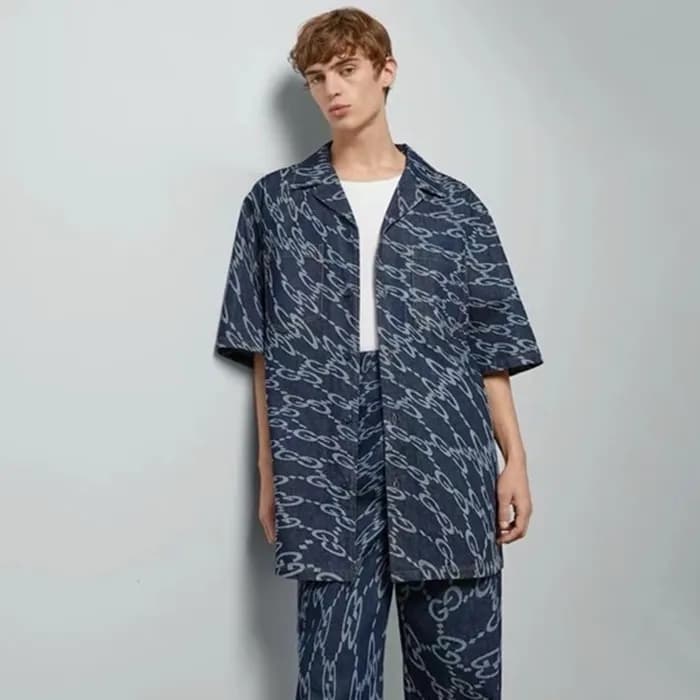 구찌 남성 블루 반팔 셔츠 - Gucci Mens Blue Shirts - guc352x - 1