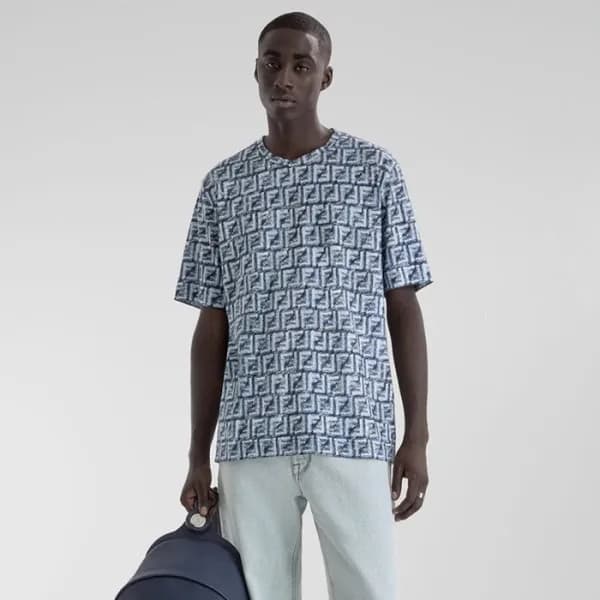 펜디 남성 블루 반팔 티셔츠 - Fendi Mens Blue Tshirts - fec455… - 1