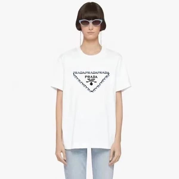 프라다 여성 화이트 반팔 티셔츠 - Prada Womens White Tshirts - p… - 1