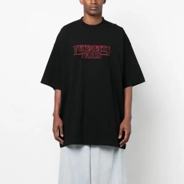 베트멍 남/녀 블랙 반팔 티셔츠 - Vetements Unisex Over Size Tsh… - 1