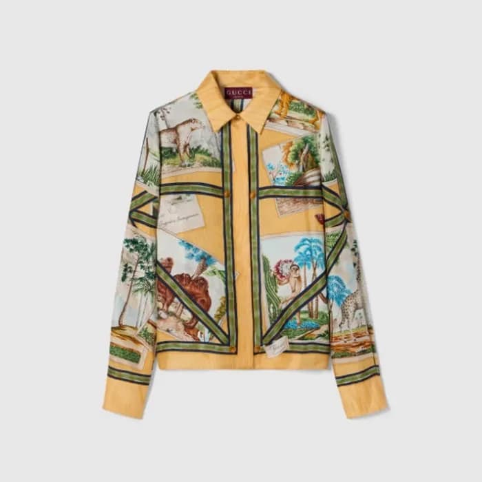 구찌 여성 프린트 실크 트윌 셔츠 - Gucci Womens Printed Silk-twi… - 1