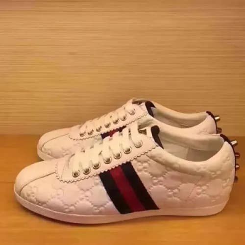 [구찌] 삼선포인트 가죽 화이트 남성용 스니커즈 gu0018x - Gucci White L… - 1