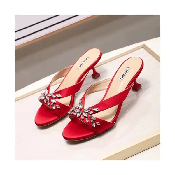 Miumiu 2019 Ladies Slik Middle Heel Slipper - 미우미우… - 1