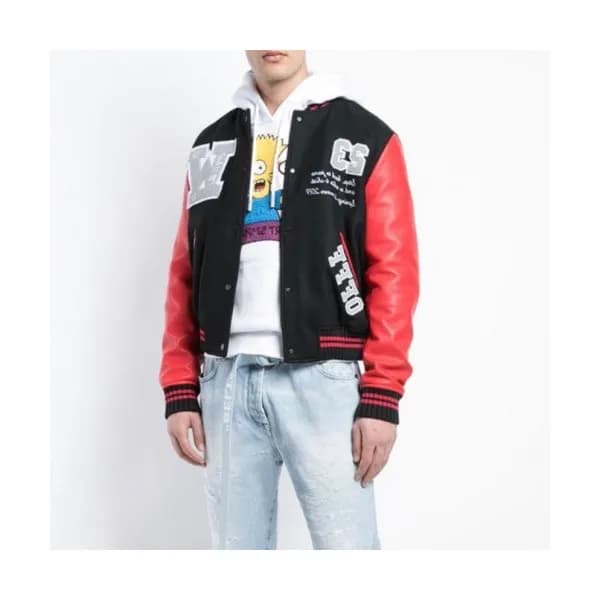 Off-white 2019 Mens Logo Cashmere Leather Jacket -… - 1
