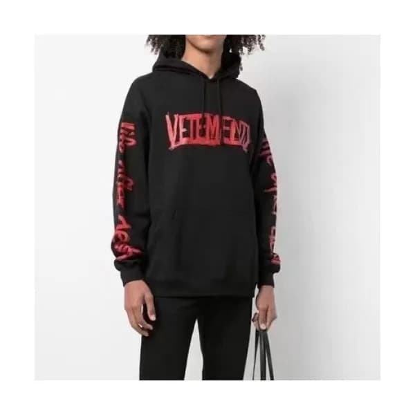 Vetements Mm/Wm Logo Oversize Cotton Hoodie Black… - 1