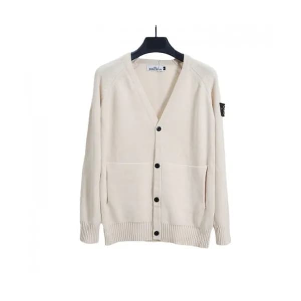 Stone Island Mens Casual Wool Cardigan Ivory - 스톤아… - 1