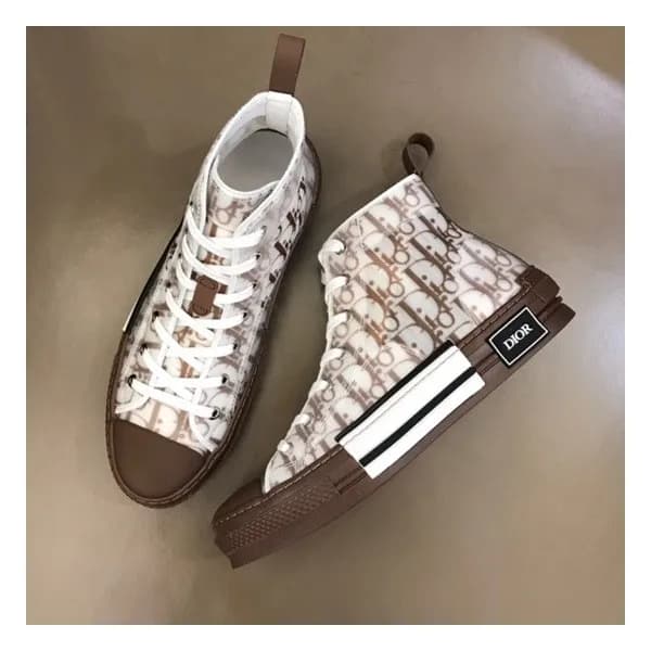 디올 남/녀 오블리크 Galaxy 브라운 하이탑 스니커즈 - Unisex Brown Sne… - 1