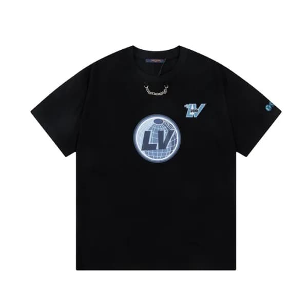 루이비통 남성 블랙 크루넥 반팔티 - Louis vuitton Mens Black Shor… - 1