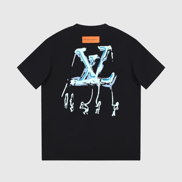 루이비통 남성 블랙 크루넥 반팔티 - Louis vuitton Mens Black Shor… - 1
