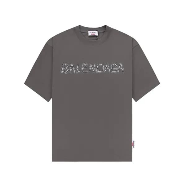 발렌시아가 남성 크루넥 그레이 반팔티 - Balenciaga Mens Gray Short … - 1