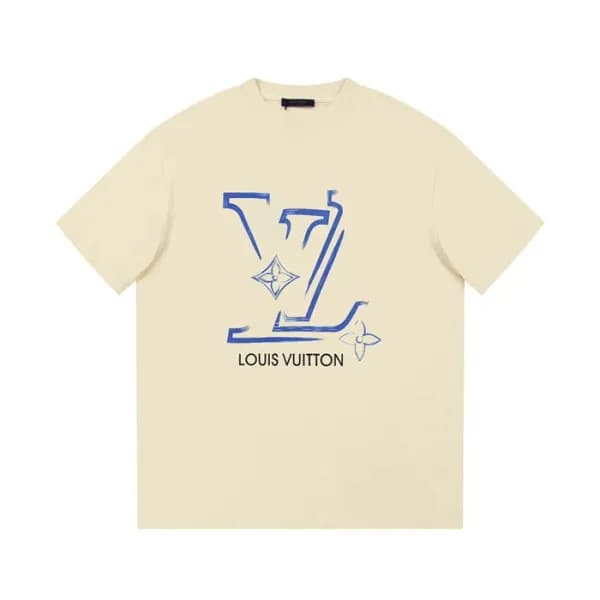 루이비통 남성 아이보리 크루넥 반팔티 - Louis vuitton Mens Ivory Sh… - 1