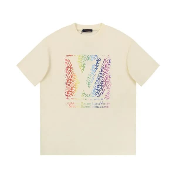 루이비통 남성 아이보리 크루넥 반팔티 - Louis vuitton Mens Ivory Sh… - 1