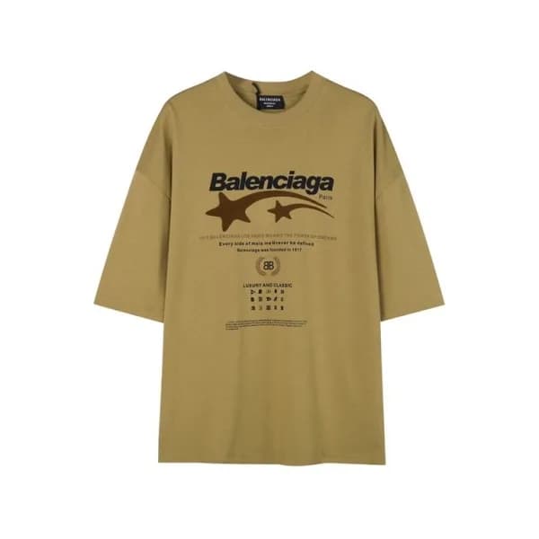 발렌시아가 남성 카멜 크루넥 반팔티 - Balenciaga Mens Camel Short … - 1