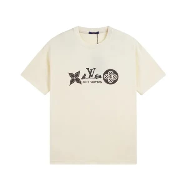 루이비통 남성 아이보리 크루넥 반팔티 - Louis vuitton Mens Ivory Sh… - 1