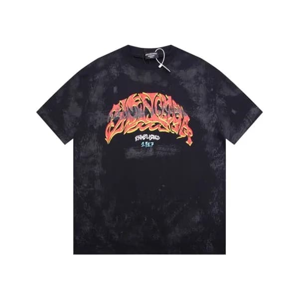 발렌시아가 남성 블랙 크루넥 반팔티 - Balenciaga Mens Black Short … - 1