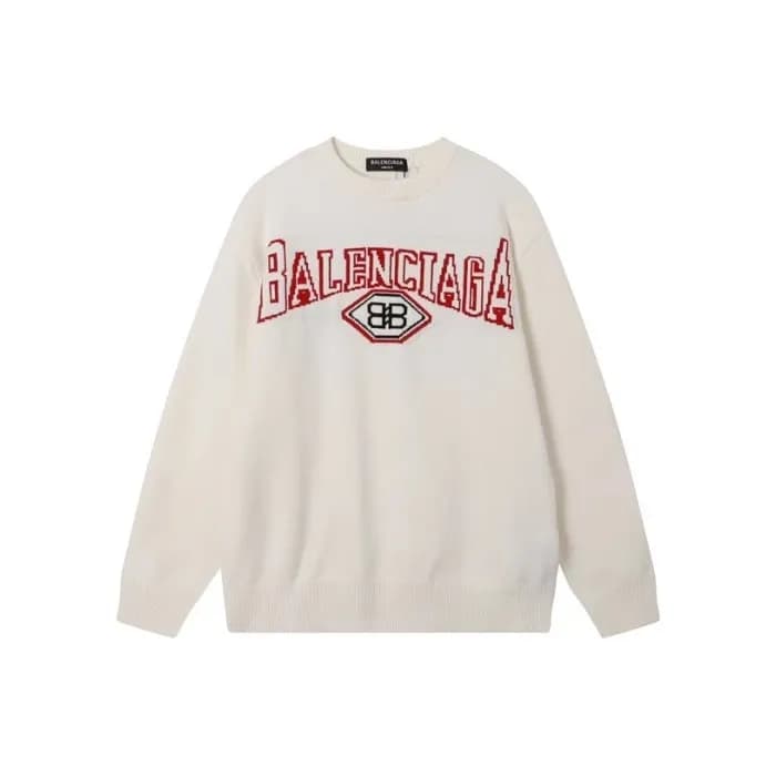 발렌시아가 남성 화이트 크루넥 니트 - Balenciaga Mens White Knits … - 1