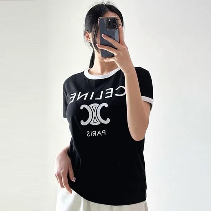 [당일배송] 셀린느 여성 트리오페 패치 티셔츠 - dd943x - 1
