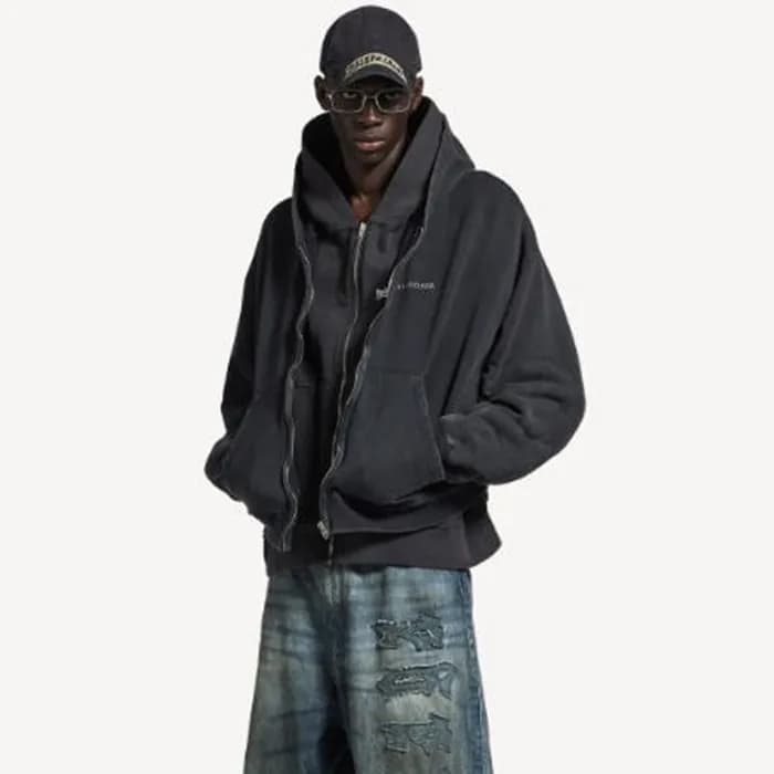 발렌시아가 남성 기모 레이어드 집업 후디 - Balenciaga Mens Layered Z… - 1