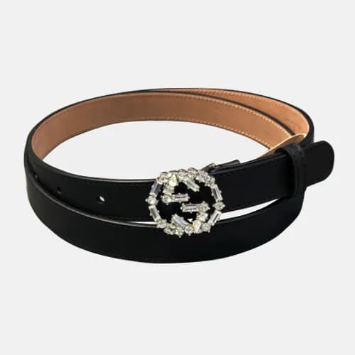 Gucci 2019 Ladies Embellished Crystal Buckle Leath…