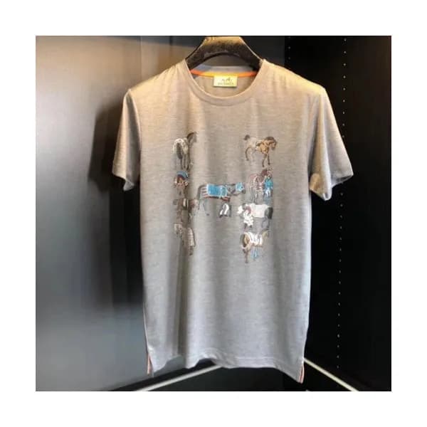 Hermes 2019 Mens Crew - neck Cotton Short Sleeved … - 1