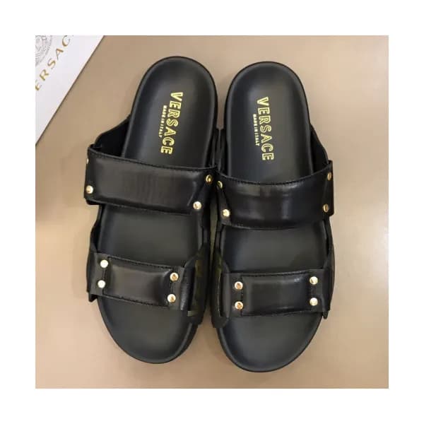 Versace 2019 Mens Logo Strap Leather Slipper - 베르사… - 1