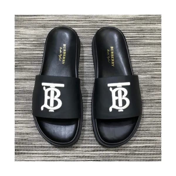 Burberry 2019 Mens Embroidery Logo Leather Slipper… - 1