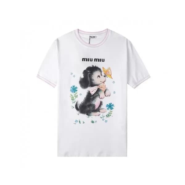 Miumiu Ladies Cotton Short Sleeved Tshirts - 미우미우 … - 1