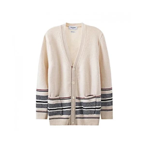 Thom Browne Mm/Wm Strap V-neck Cardigan White - 톰… - 1
