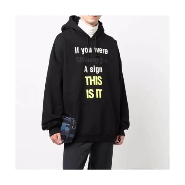 Vetements Mm/Wm Logo Oversize Cotton Hoodie Black… - 1
