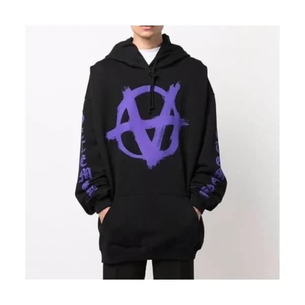Vetements Mm/Wm Logo Oversize Cotton Hoodie Black… - 1