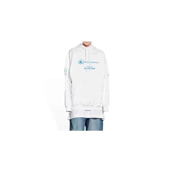 발렌시아가 남/여 캐쥬얼 화이트 후드티 - Unisex White Hoodie - bal0… - 1