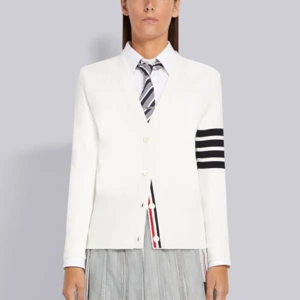 톰브라운 여성 브이넥 화이트 가디건 - Thom Browne Womens White Car… - 1