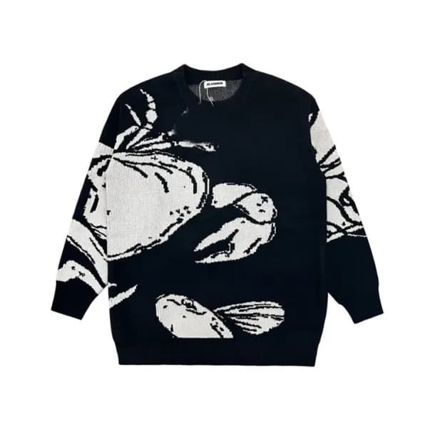 질샌더 남성 블랙 크루넥 니트 - Jil Sander Mens Black Knits - l… - 1