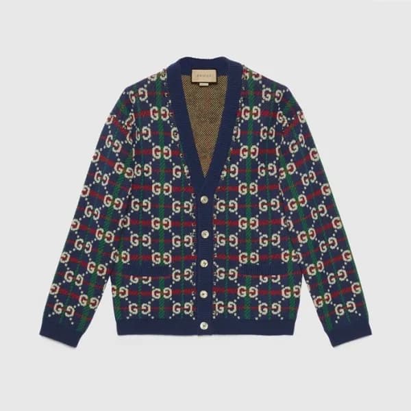 구찌 남/녀 브이넥 네이비 가디건 - Gucci Unisex Navy Cardigan - … - 1