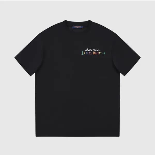 루이비통 남성 블랙 크루넥 반팔티 - Louis vuitton Mens Black Shor… - 1
