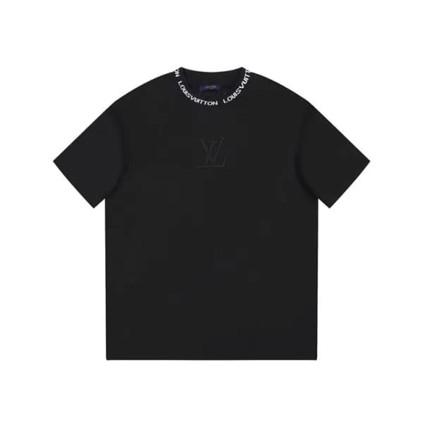 루이비통 남성 크루넥 블랙 반팔티 - Louis vuitton Mens Black Shor… - 1